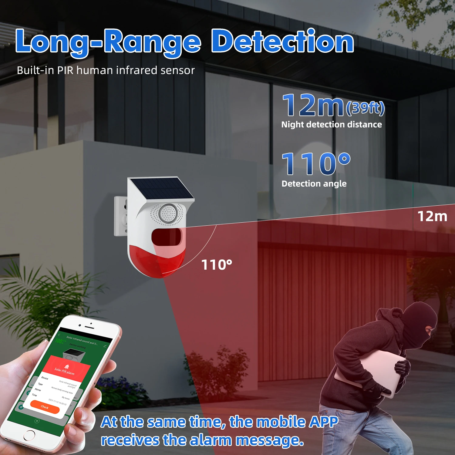 Tuya Smart WiFi Infrared Motion Detector Solar Outdoor PIR Wireless Strobe Siren Detector Sound Alarm Waterproof Remote Control