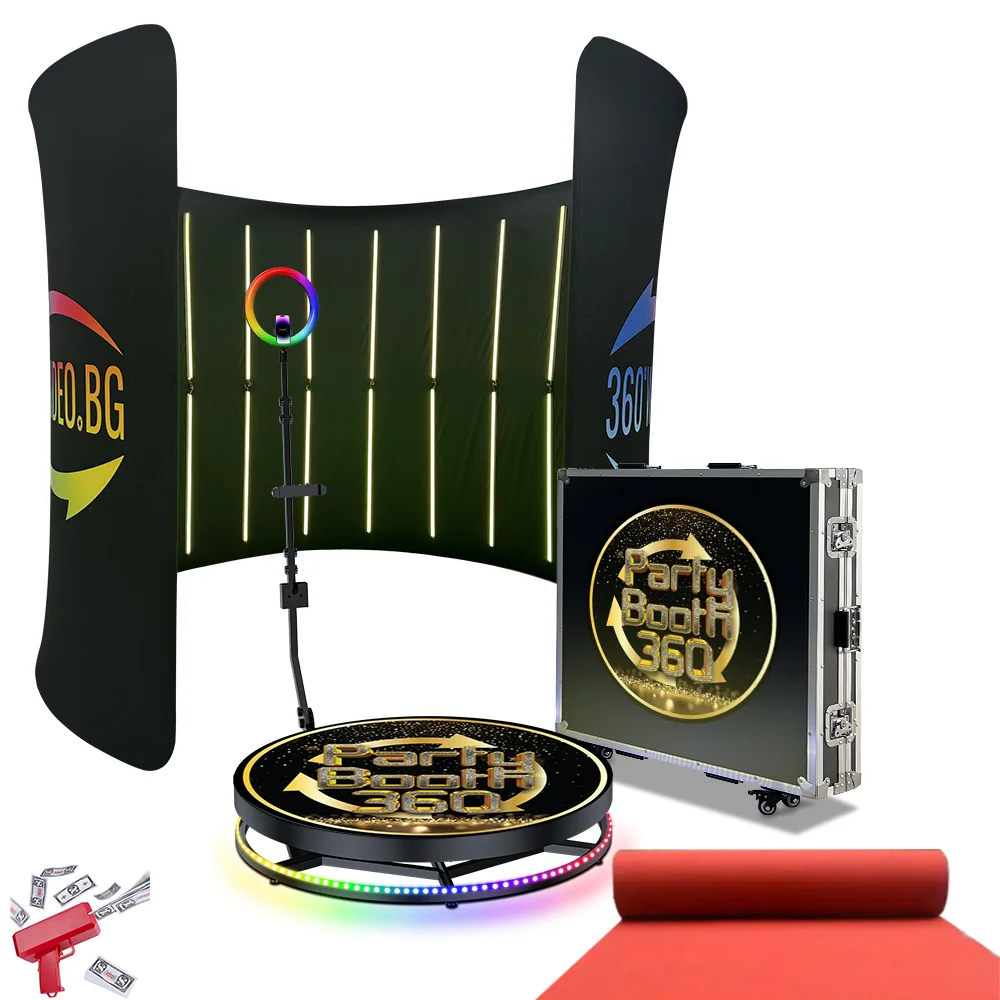 

Automatic 360 Photo Booth with LED Background Backdrop Free Customized Logo 360 Video Camera Booth for Party Events