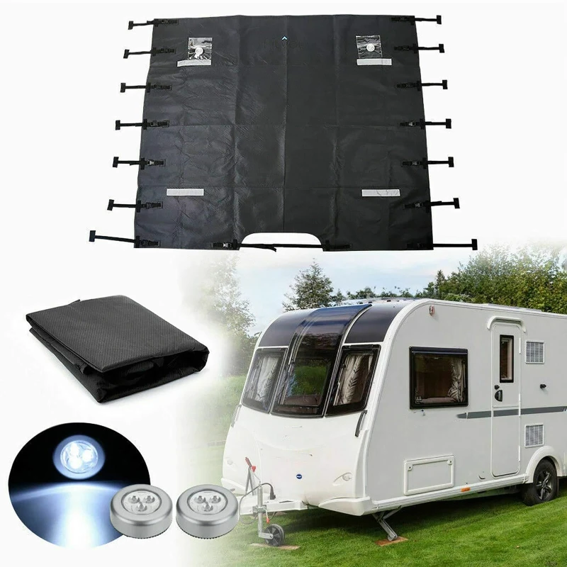 

Universal Waterproof Caravan Front Tow Cover Sunshade Set with White Light LED Sensor Lights for RV