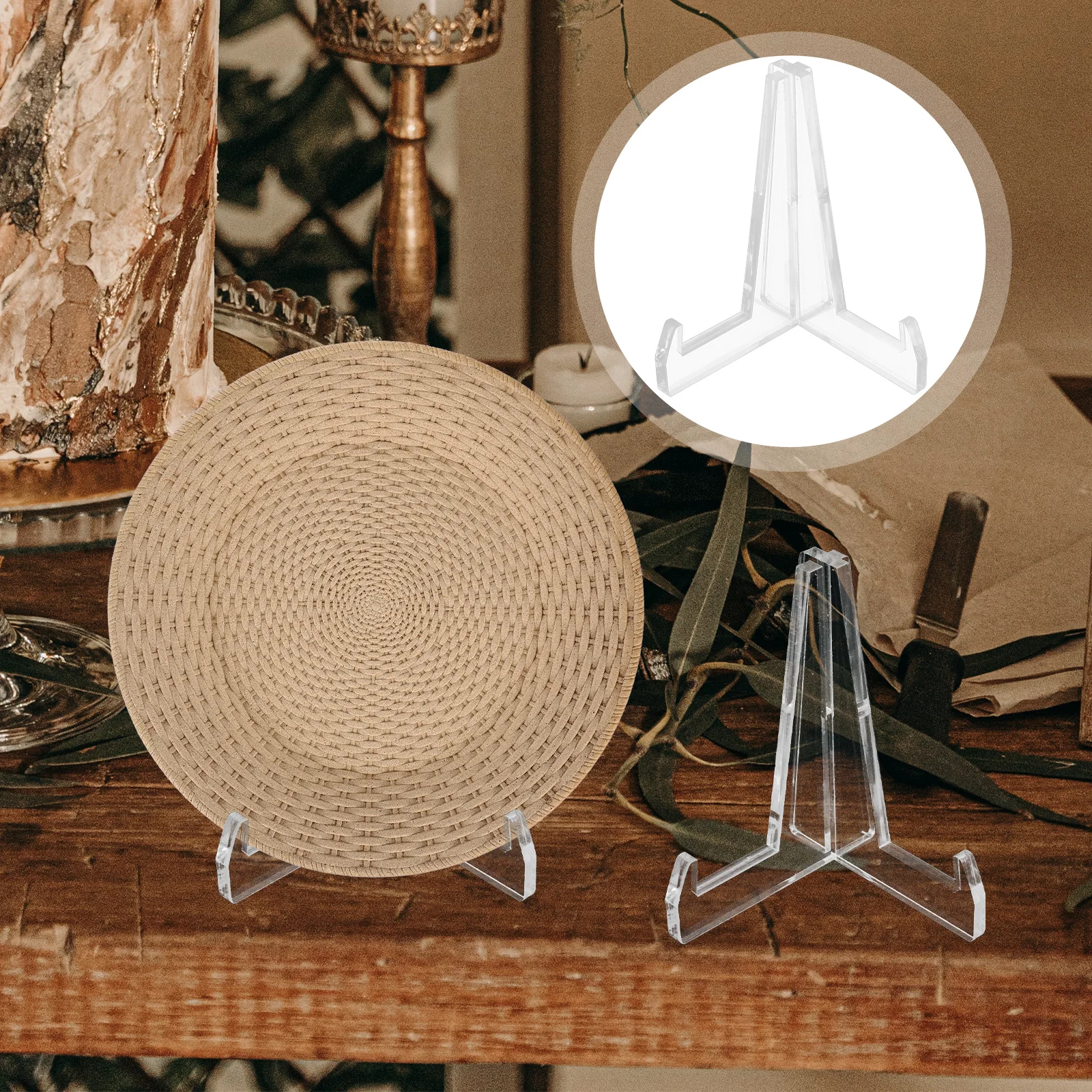 

2pcs Acrylic Plate Display Racks Saucer Showcase Stands Tea Collection Holders Transparent Storage Shelf Dish Stand