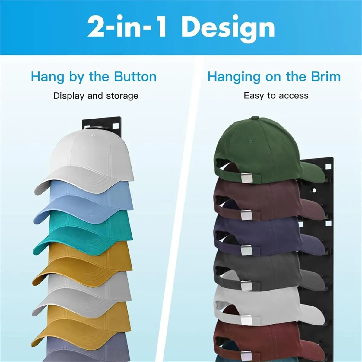 2026 New Tool 2 Pack Hat Organizer for Baseball Caps,Hat Rack for Wall ,over the Door Organizer for Closet Door and Bedroom
