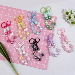 Sweet Colorful Bow Beaded Keychain Bag Pendant Phone Earphone Case Decoration Accessories Fashion Bowknot Bead Keyring Gifts