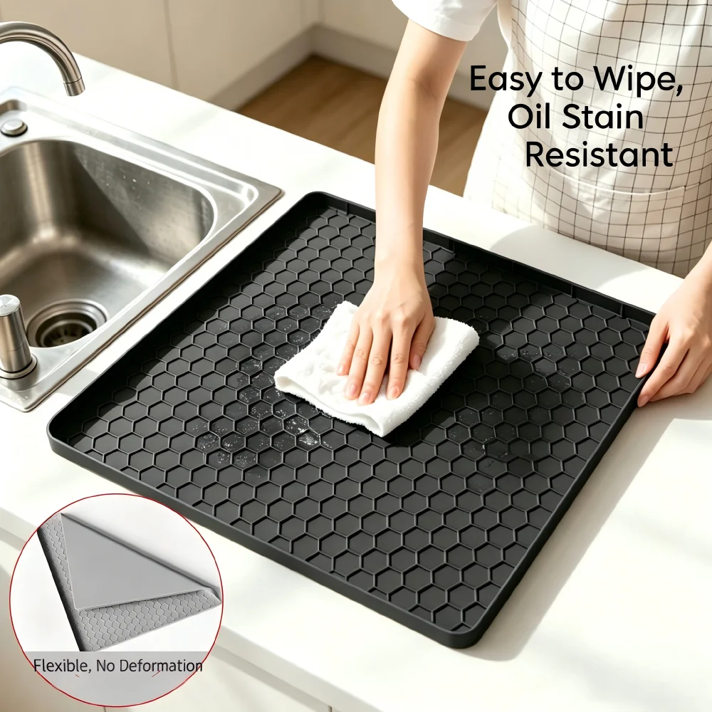 Large Silicone Washing Machine Drip Tray, Waterproof Shock Absorbing Protector Mat, Multi-use Storage Pad for Fridge Dryer
