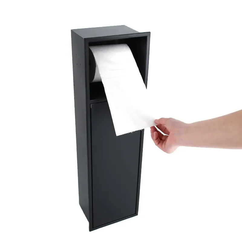 304 Stainless Steel Wall Mounted Toilet Paper Holder Recessed Bathroom Tissue Box Cabinet Modern Light Luxury Niche Storage