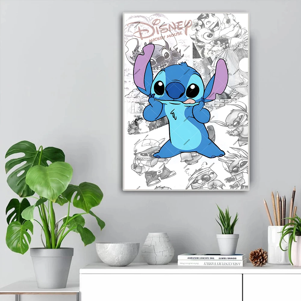 MINISO Disney Classic Anime Stitch Cartoon Character Wall Art Poster Prints Room Home Decoration Canvas Painting Pictures Gifts