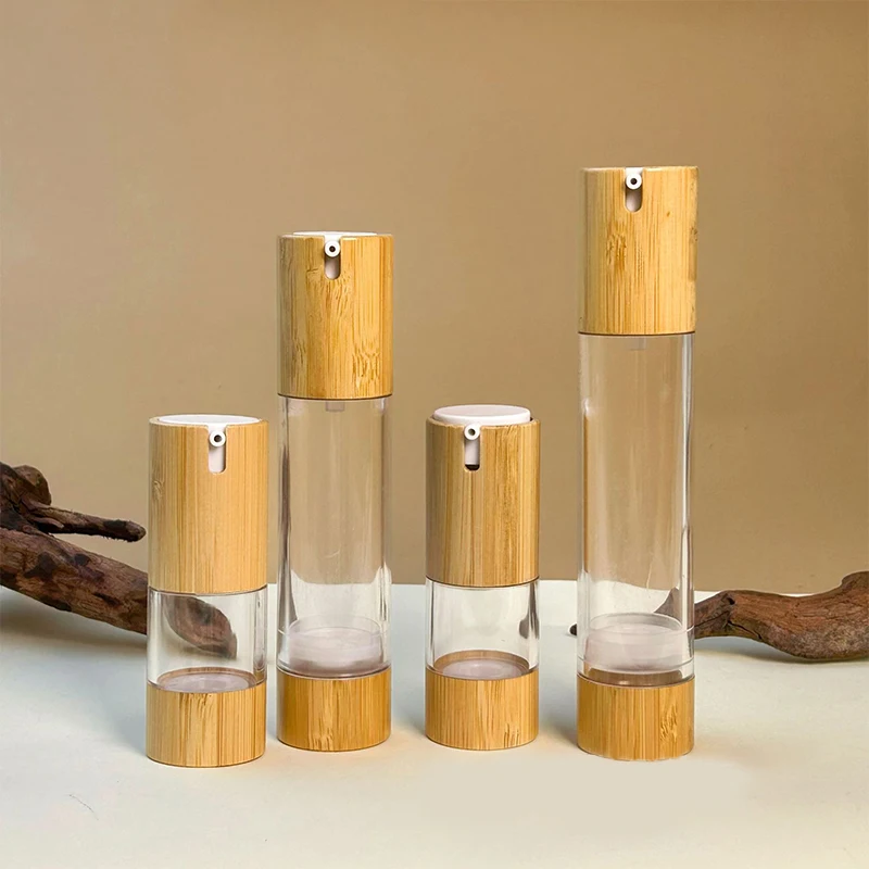 Z. Empty 15ml 30ml 50ml Bamboo Airless Vacuum Pump Bottle For Makeup Cream Serum Lotion Skin Care Vial Cosmetic Container