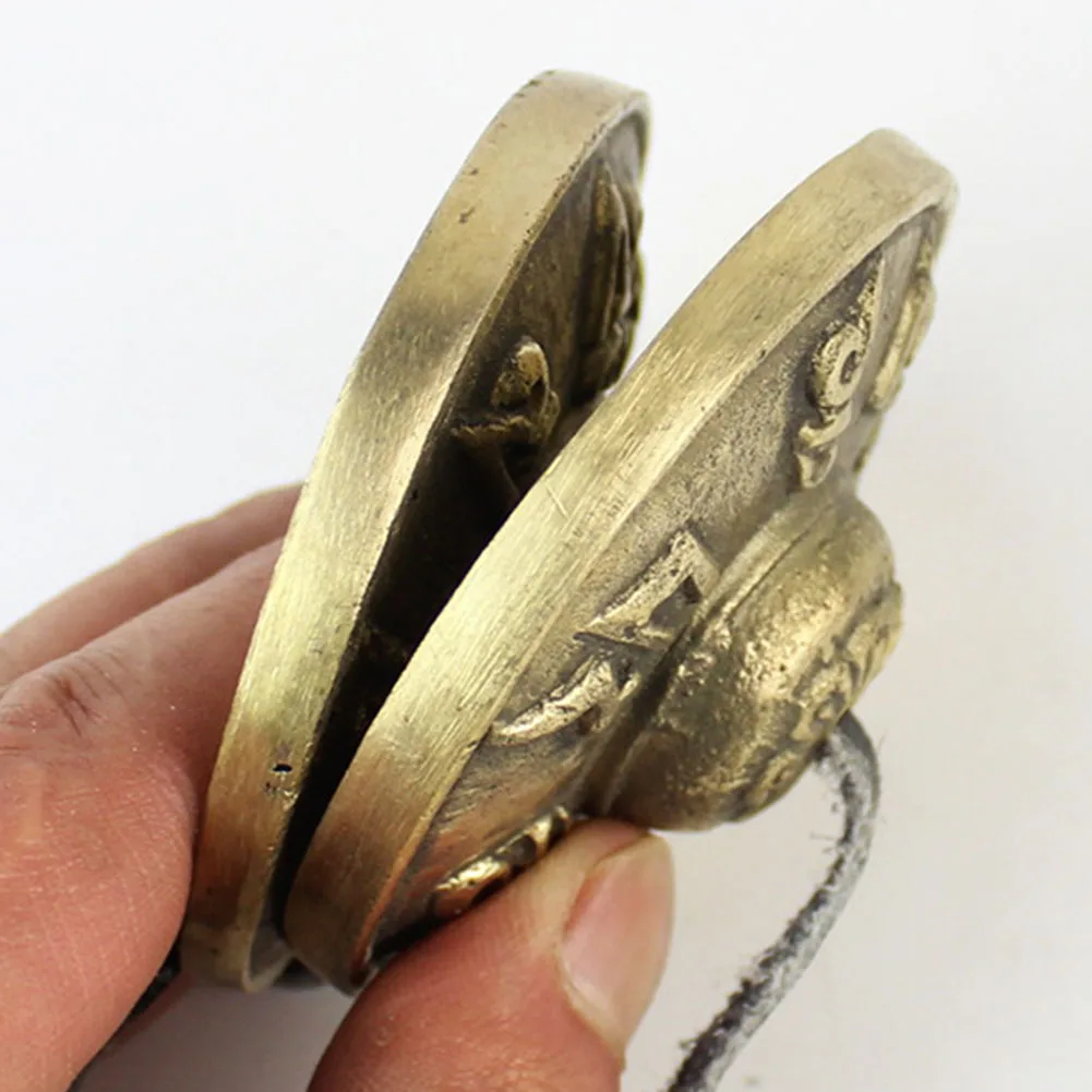 1 Pair Yoga Cymbal Bells for Meditation and Rituals Copper Instrument with Engraved Auspicious Symbols Handmade in Nepal