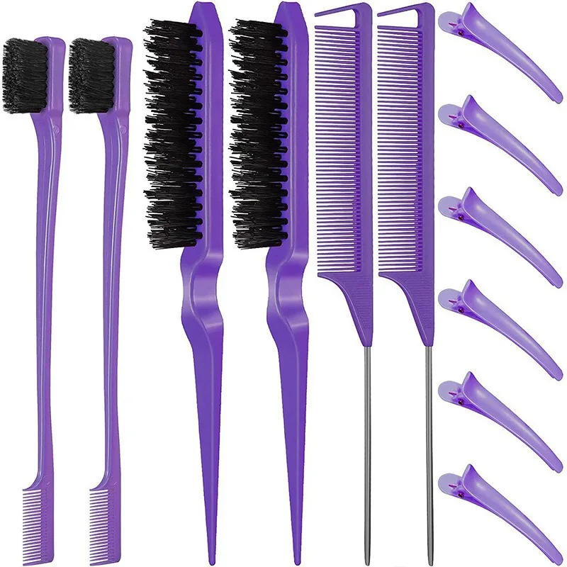 MAIZIUP Slick Back Hair Brush Set Bristle Hair Brush Brush Teasing Comb for Women Baby Kids Black Hair