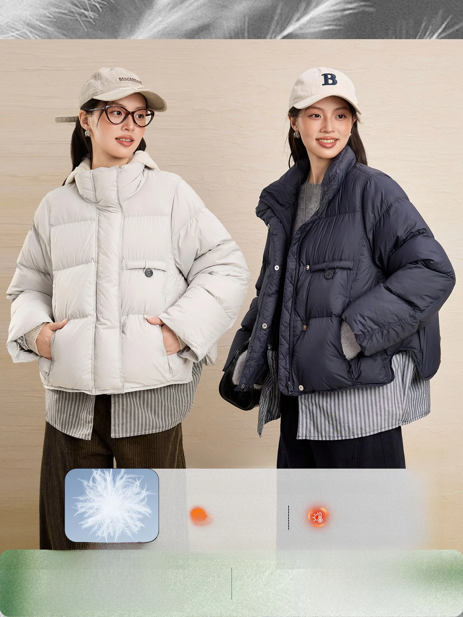 

Ins Inspired Patchwork Du down Jaet Striped Warmth Outerwear 90 White Du Feather Loose Fit Ladies Faion Winter Coat