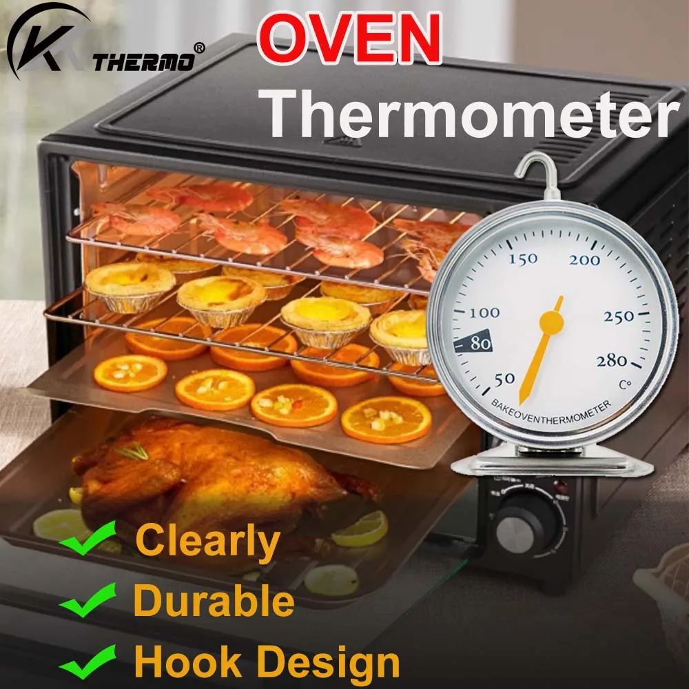 

KT Oven Food Stainless Steel Thermometer Meat BBQ Pizza Baking Temperature Gauge Large Dial Hang Grill Kitchen Cooking Tool