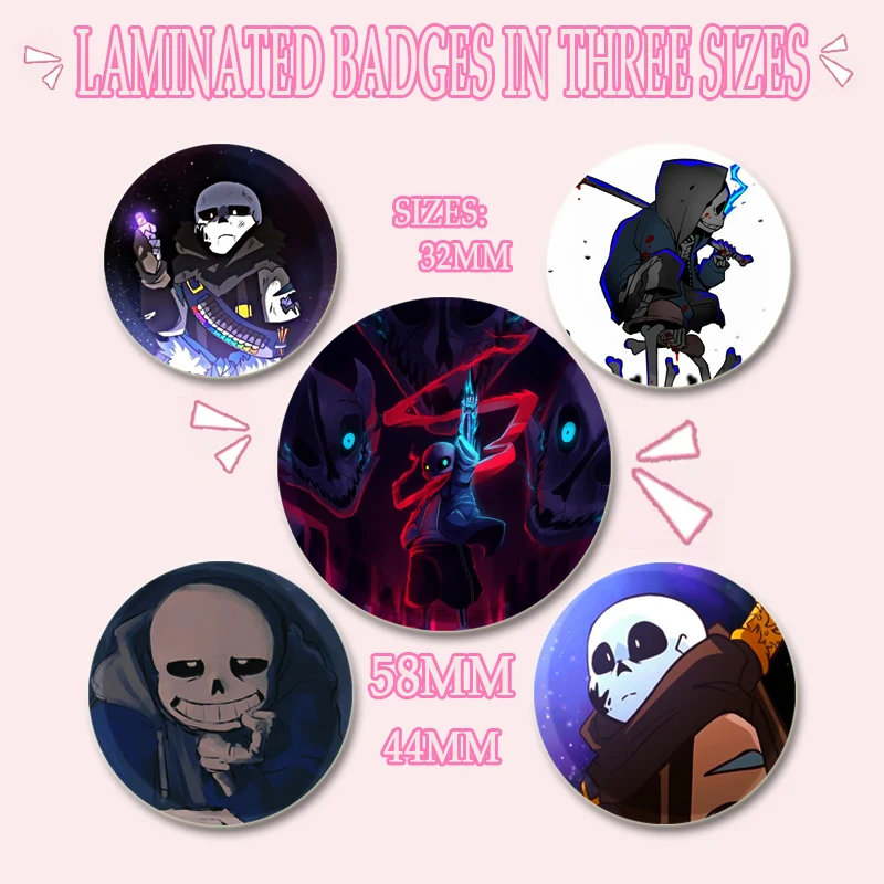 44/58mm Sans Undertale Game Figure Badge Cute Skeleton Cartoon Brooches Handmade Exquisite Enamel Pins for Backpack Jewelry Gift