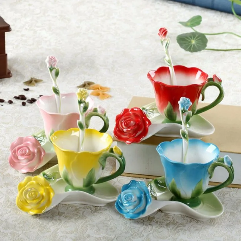 Criativo Flor Tridimensional Xícara De Café De Cerâmica, Arte Rosa Xícara, Presente De Aniversário, Casal Caneca De Água Potável, Caneca De