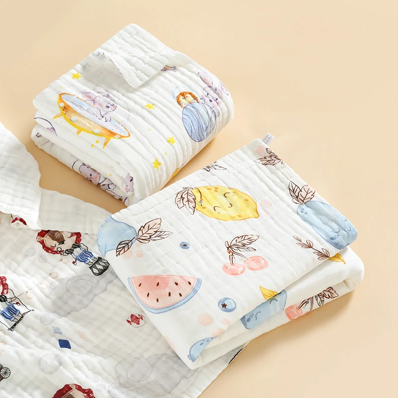 Newborn Pure Cotton Gauze Cartoon Print Small Quilt Baby Soft and Absorbent Blanket Cute Baby Comfortable Bedding Article