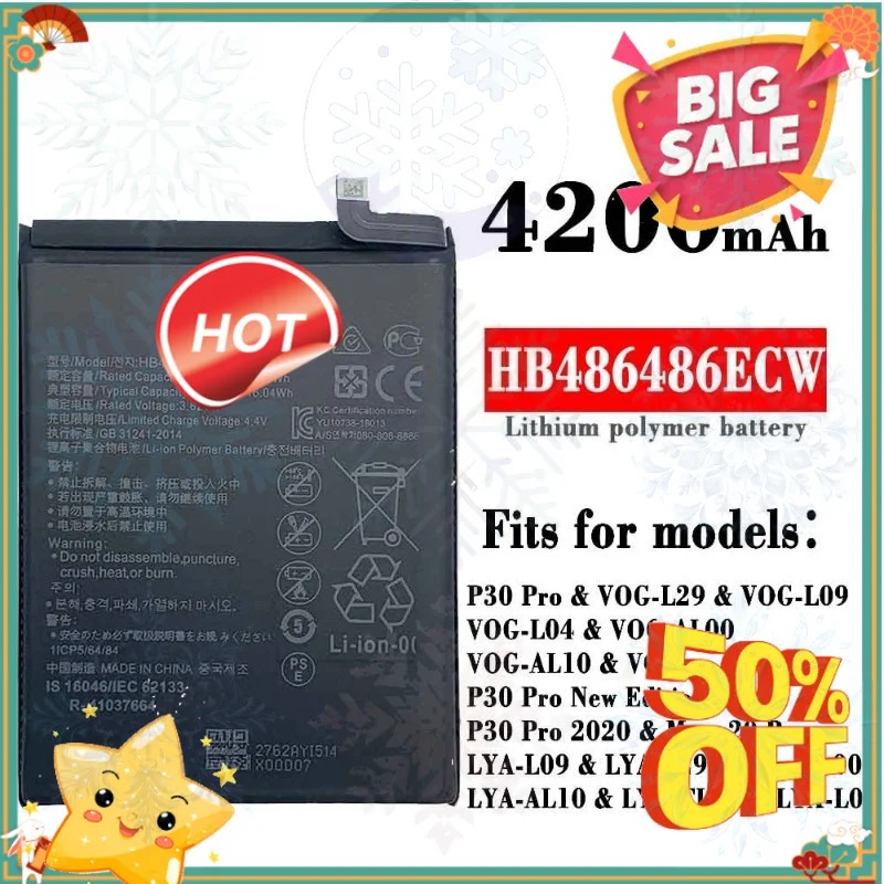 SWZY 4200mAh HB486486ECW Replacement Battery for Huawei P30 Pro Mate20 Pro Mate 20 Pro P30Pro New Edition Mobile Phone Batteries