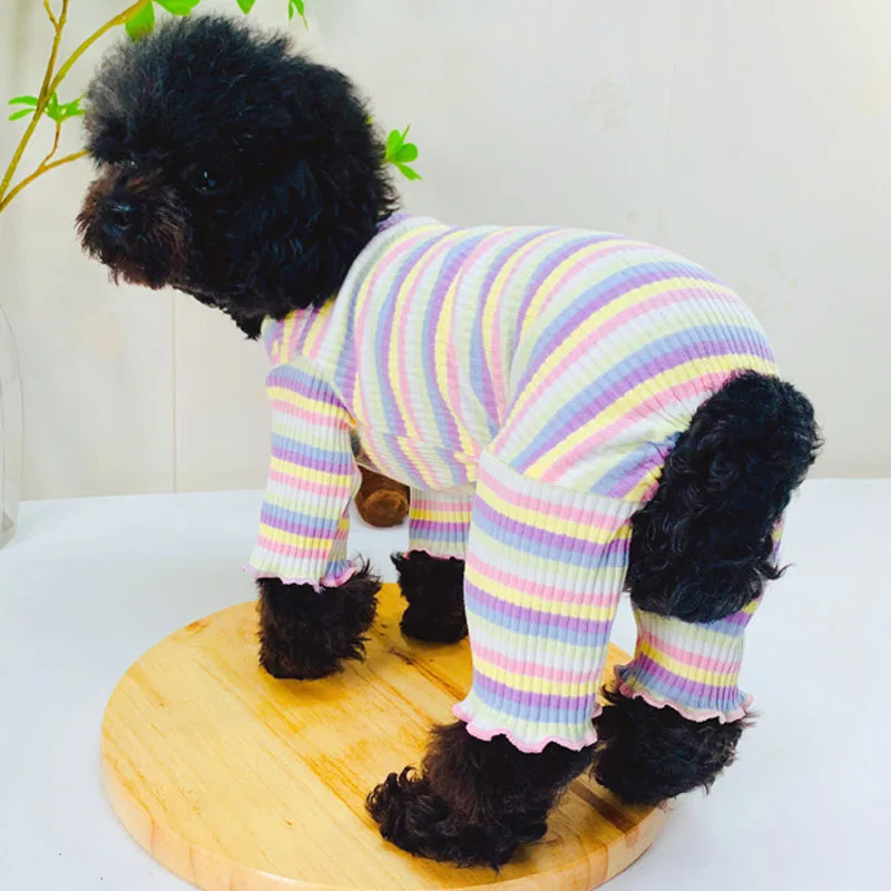 Rainbow Strips Dog Jumpsuit Pajamas Pet Clothes Cotton Dog Jumpsuit Onesie Pijamas For Small Dogs York Chiwawa Puppy Overalls XS