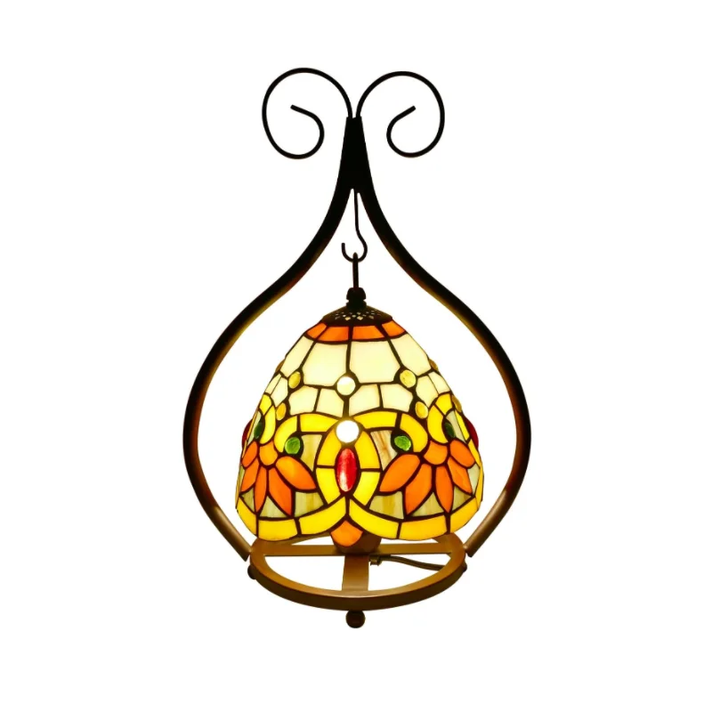 

Question Mark Lamp American Country Rose Traditional Stained Glass Dining Table Light Study Room Bedroom Electric