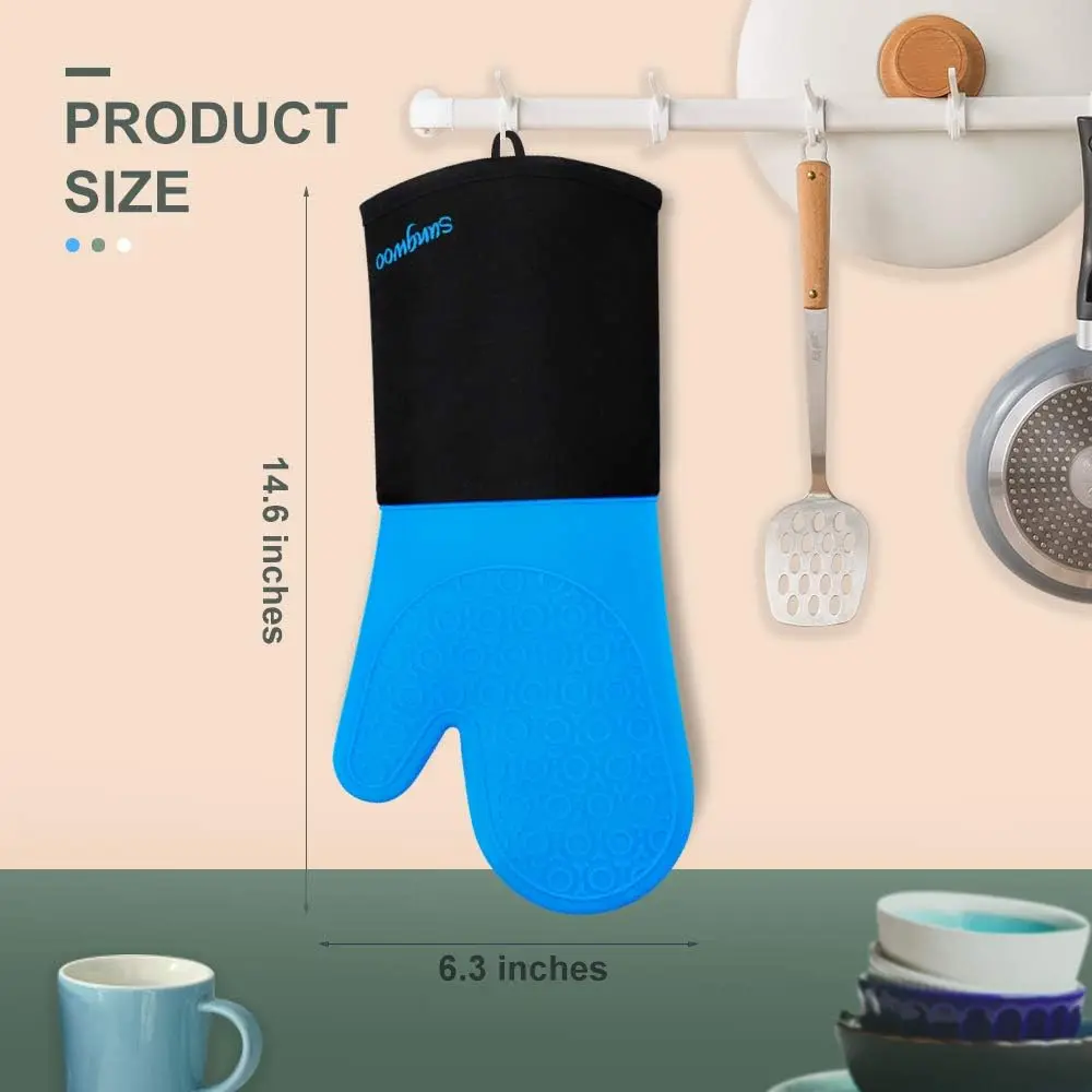 Luvas de Forno Extra Longas Resistentes ao Calor com Pegada Antiderrapante, Perfeitas para Assar, Cozinhar e Grelhar - 14,6 Polegadas Azul e Preto