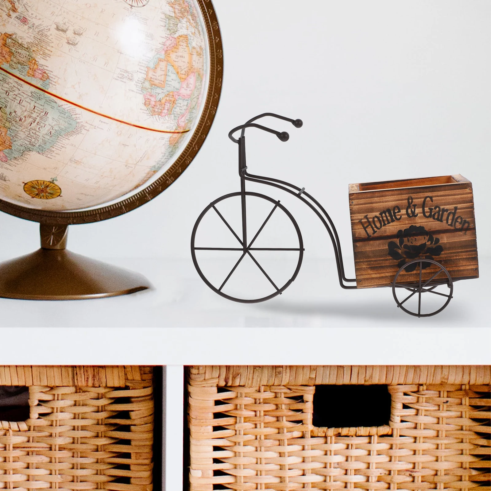 Wooden Bicycle Flower Box Durable Eco Friendly Craft Ornament Container Home Decor Modern Vase Gift Idea Mini Roses Table