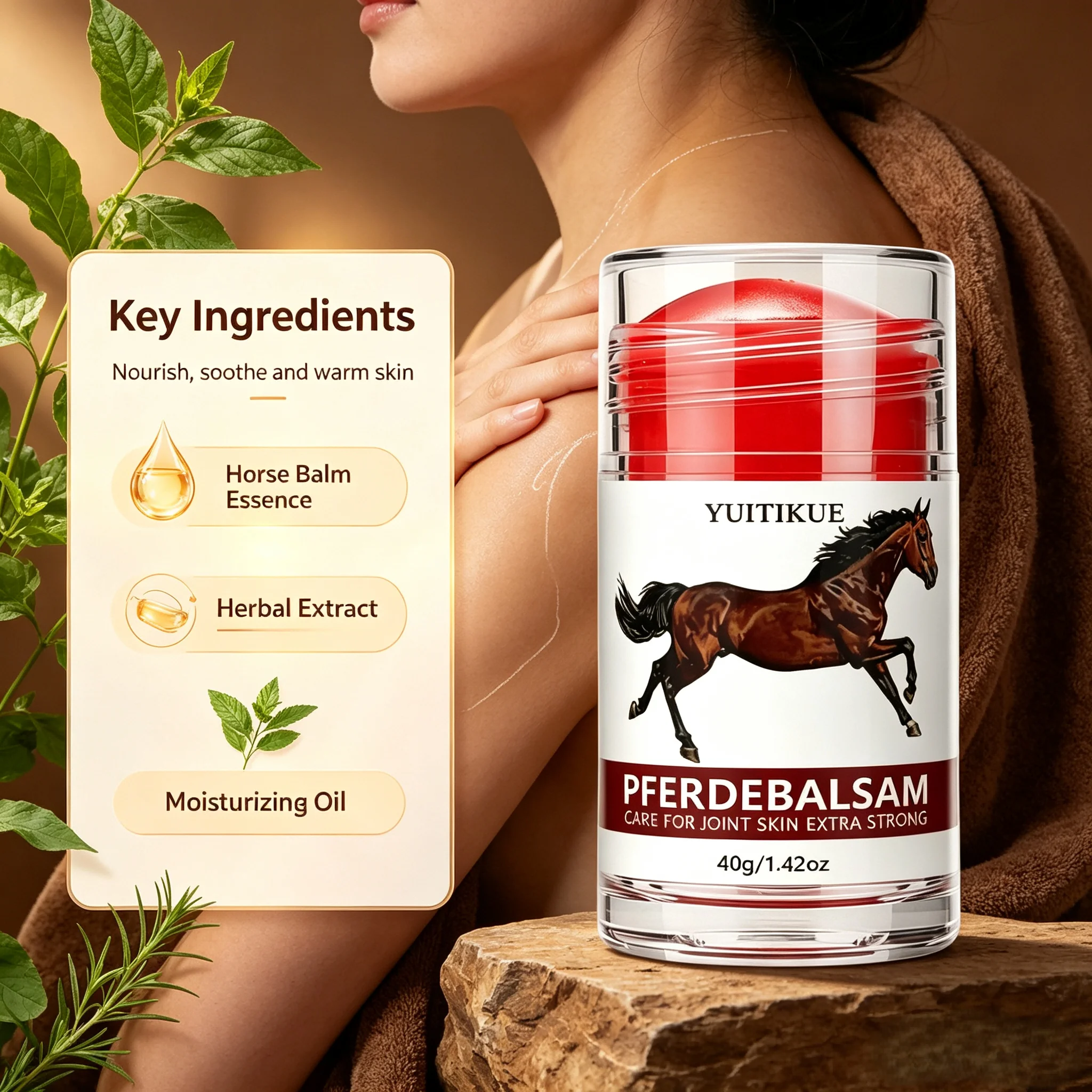 YUITIKUE Pferdebalsam Soothing Joint Balm Stick Non Sticky No Pilling Nourish Joint Skin For Knee Elbow Ankle Care 40g
