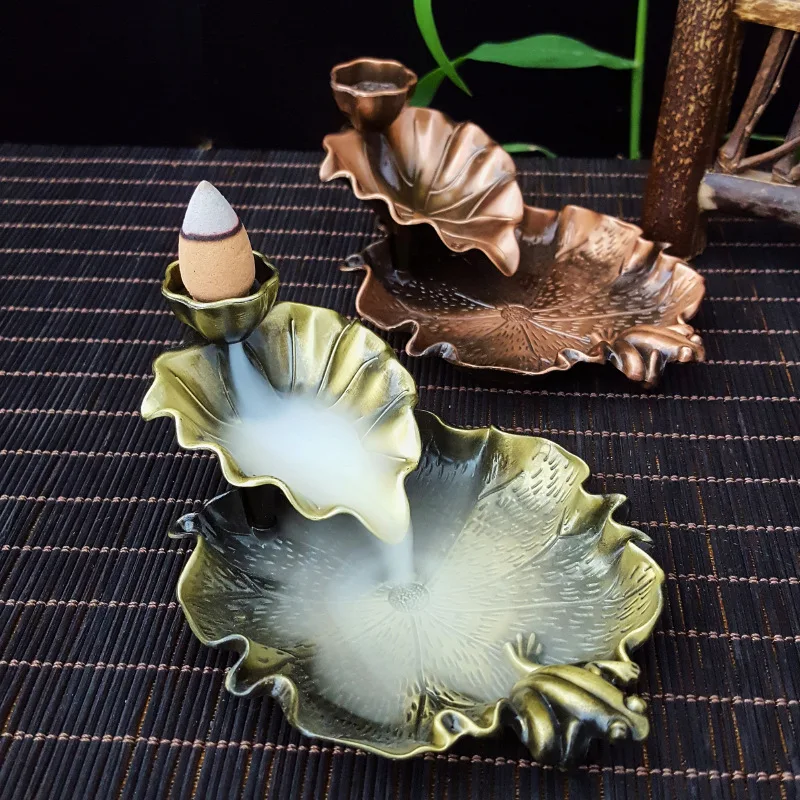 Grand brûleur d'encens en métal en forme de grenouille ou de poisson, cascade zen, porte-encens à refoulement pour aromathérapie, Palo Santo, décoration d'intérieur