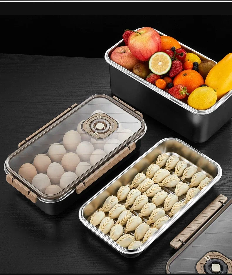 304 Stainless Steel Fresh-keeping Box Dumpling Egg Storage Box Refrigerator Quick Frozen Sealed Food Containers Kichen Organizer