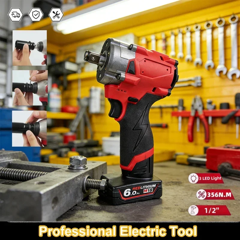 

Бесщеточный аккумуляторный ударный гайковерт Milwaukee M12 1/2 дюйма для ремонта автомобилей и грузовиков, шуруповерт, перезаряжаемый электроинструмент