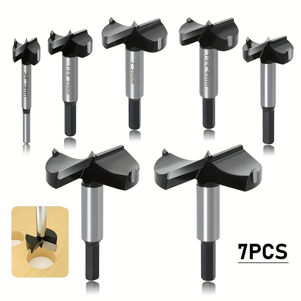 7PCS Large Size Forstner Bit Set, 2Inch to 2-3/4Inch Carbide Tipped Forstner Drill Bit for Hard Wood, Wood Drilling bit Set