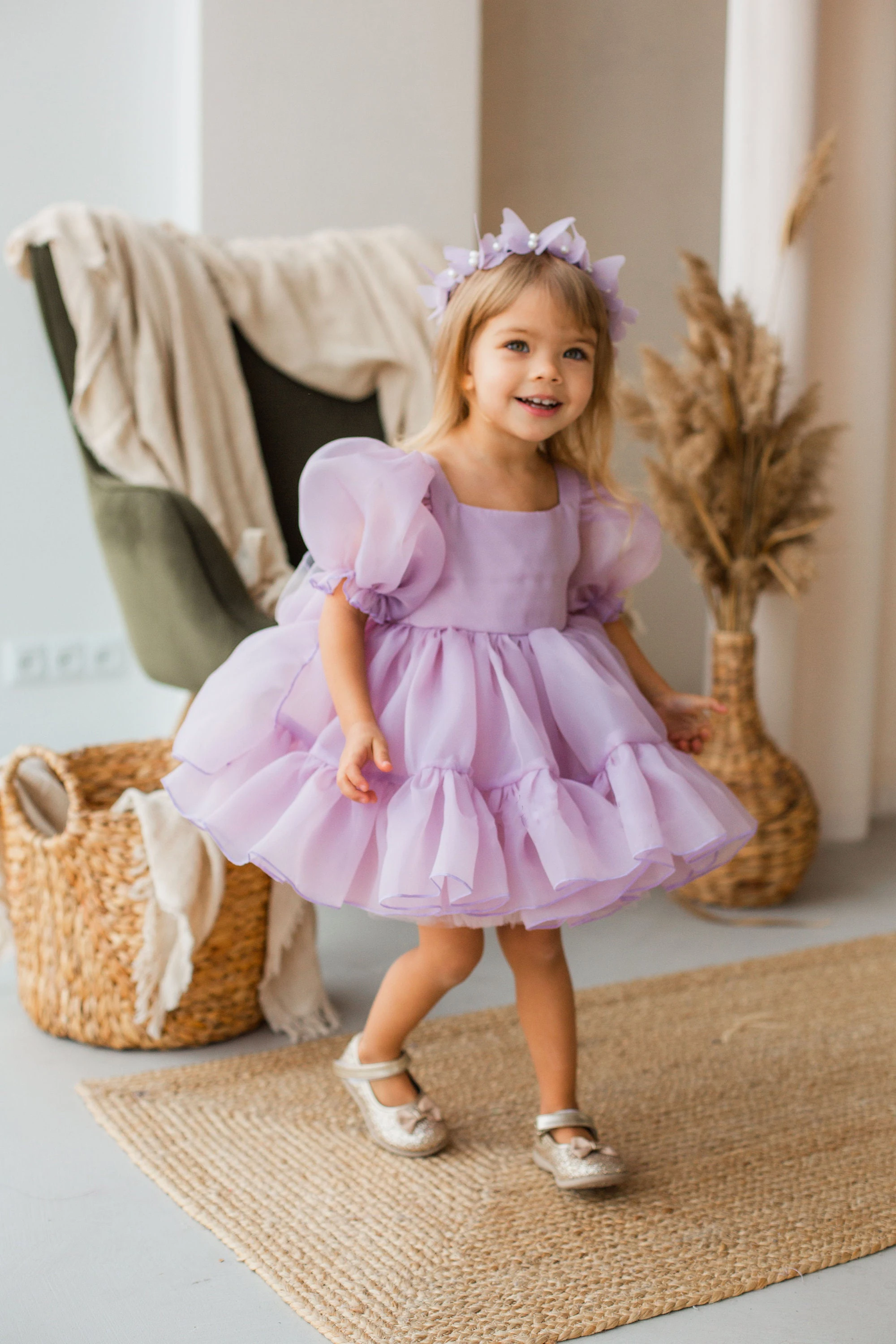 Lovely Lilac Tutu and Tulle Puffy Flower Girl Dress Baby Birthday Gift Party Princess Pageant Toddler First Communion Gowns