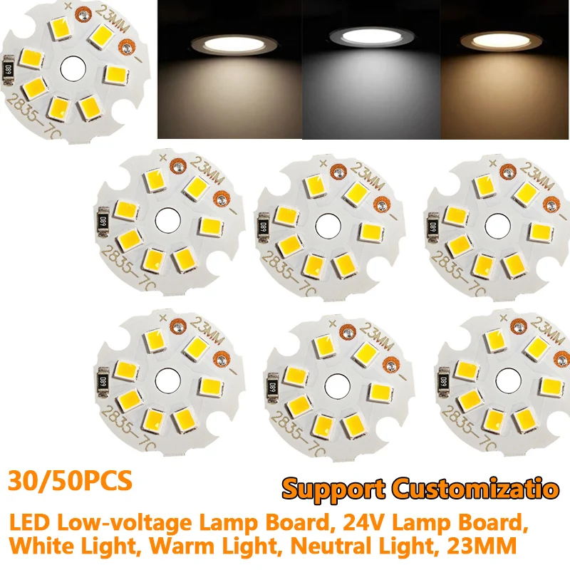 30/50PCS DC24V 23MM LED Light Source Board, Low Voltage Lamp Board, White Warm Neutral Light, DIY Lighting Parts