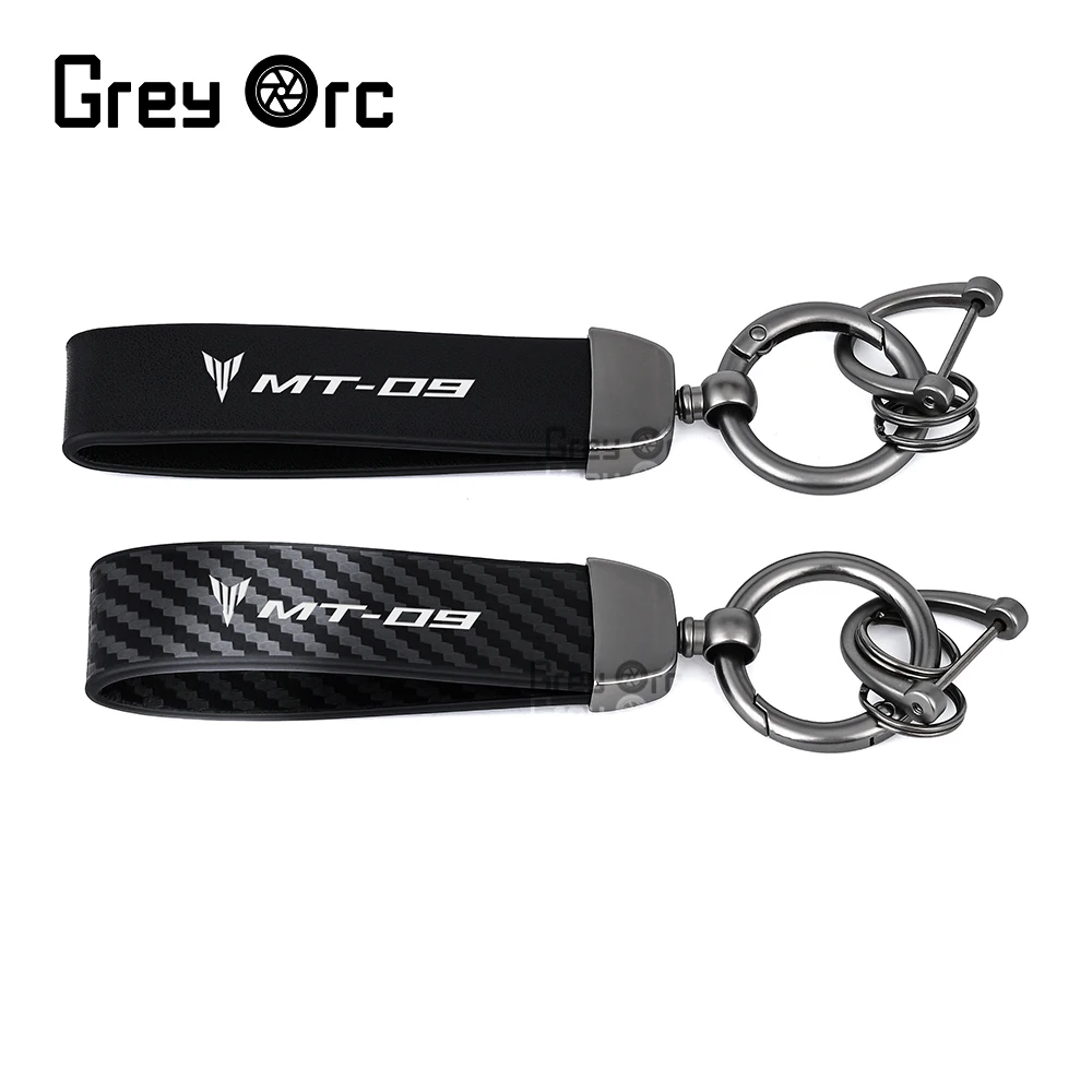 MT-09 Keychain For Yamaha MT-09 MT09 MT 09 Accessories Motorcycle High Quality Leather Keychain Keyring Black/Carbon Texture