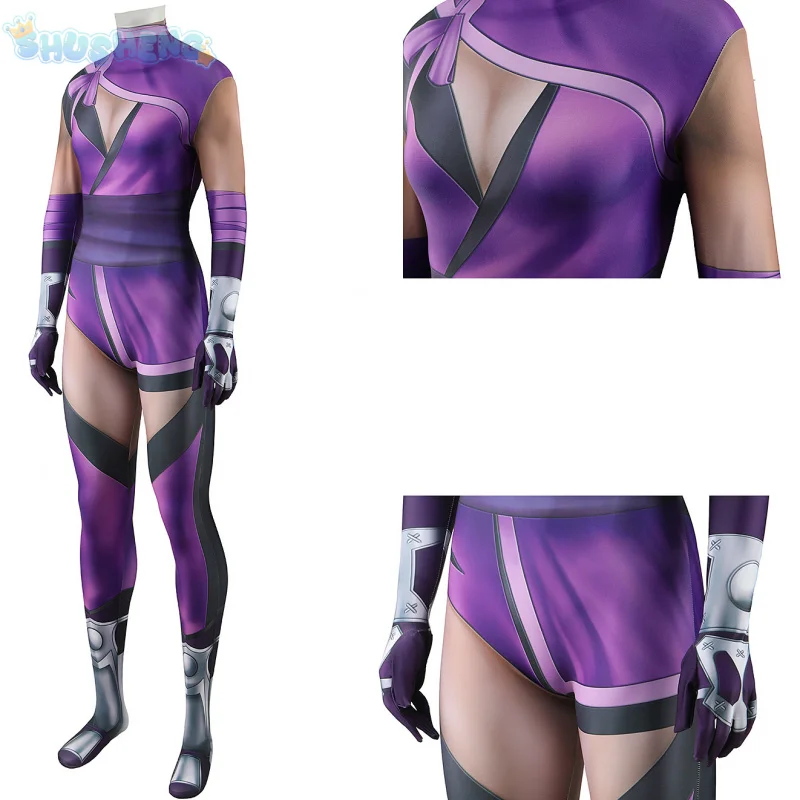 Jeu Mortal ata Leena Cosplay Costume, Kombat, Body Sexy, Violet, Document pour Halloween, Tenues pour Enfants, Adultes, Hommes et Femmes Trempés