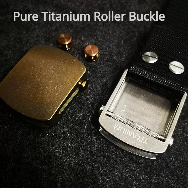 Pure Titanium Roller Buckle Belt For Men Outdoor Nylon Tactical Belt AccessoriesTitanium Alloy Buckle Anti-Allergy Waist Belt