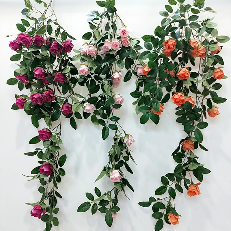 Eucalyptus Garland With Camellias Artificial Flower Fake Flower Silk Rose Vine Decor Hanging Faux Leave Floral For Wedding