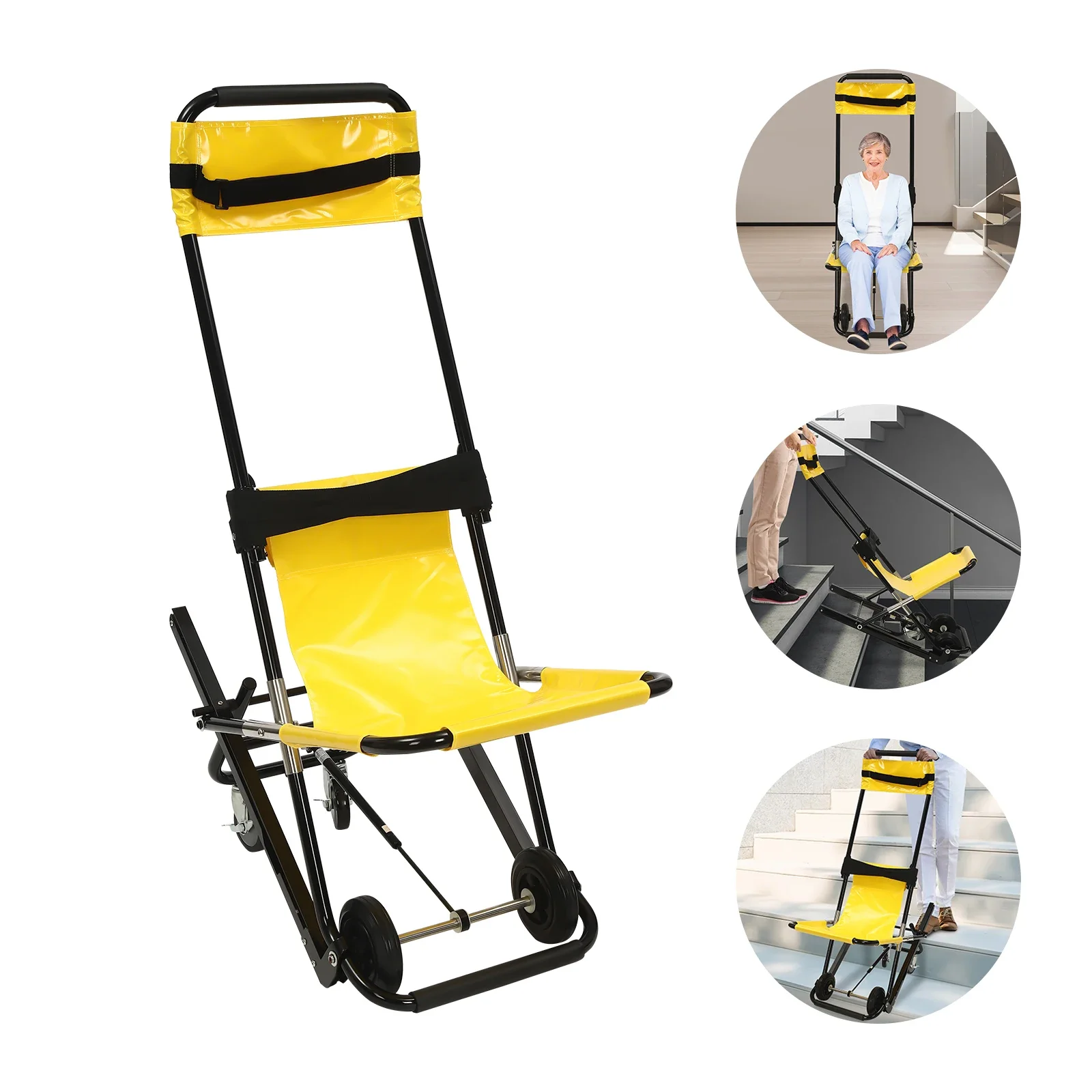 Portable Folding Manual Lift Stair Chair Withstands 350lbs with Safety Belts and 4 Wheels for Daily Transfer