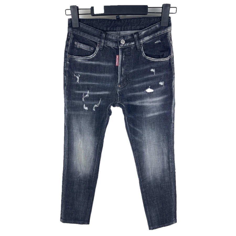 

6086, новые мужские джинсы Four Seasons D2, потертые рваные нашивки, черные, облегающие, универсальные, для маленьких ног