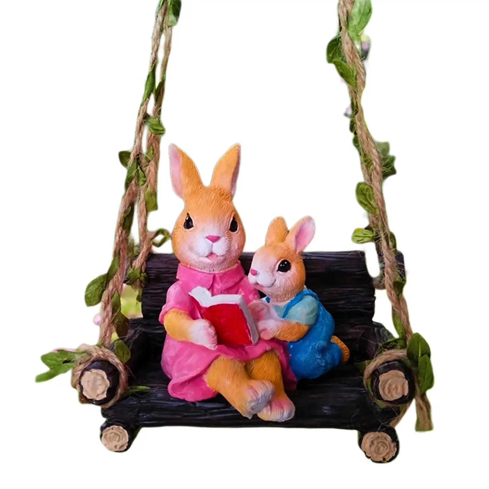 Garden Bunny Swing Statue Hanging Animal Figurine Resin Craft Cute Rabbit