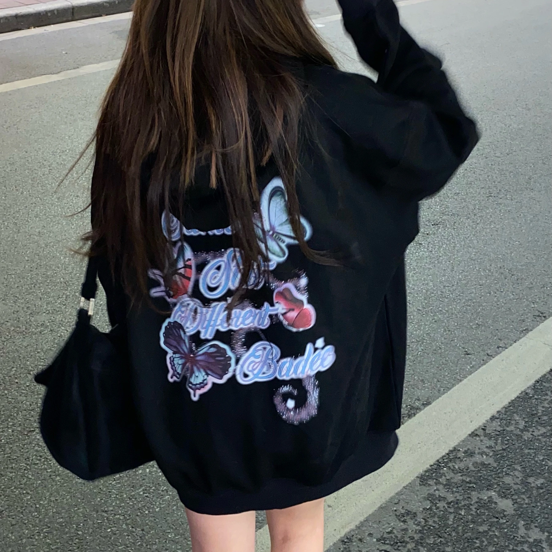 

Miss Muddled Girl Faionable Print Thin Loose Hoodie David's irt Bla Color Sweatirt for Women Summer Season