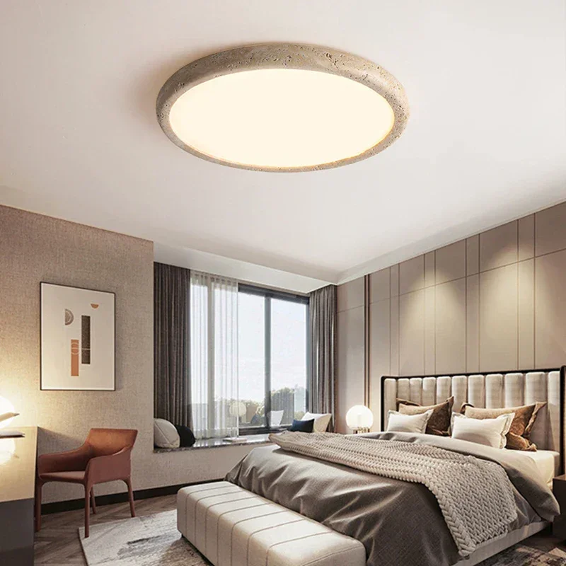 Modern Retro Round Ceiling Light, Natural Yellow Cave Stone Lamp, Art Decoration for Bedroom Living Room Restaurants