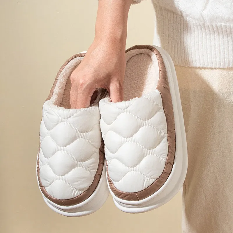 Evshine الشتاء غامض شبشب منزل للنساء داخلي دافئ الفراء اصطف مقاوم للماء القطن الشرائح للجنسين لينة رقيق نعال قماش