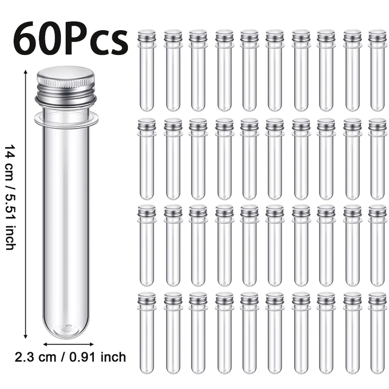 

60Pcs 40ml Plastic Test Tube with Caps for Scientific Experiments, Plant Cultivation，Party Decoration, Candies Salt Container