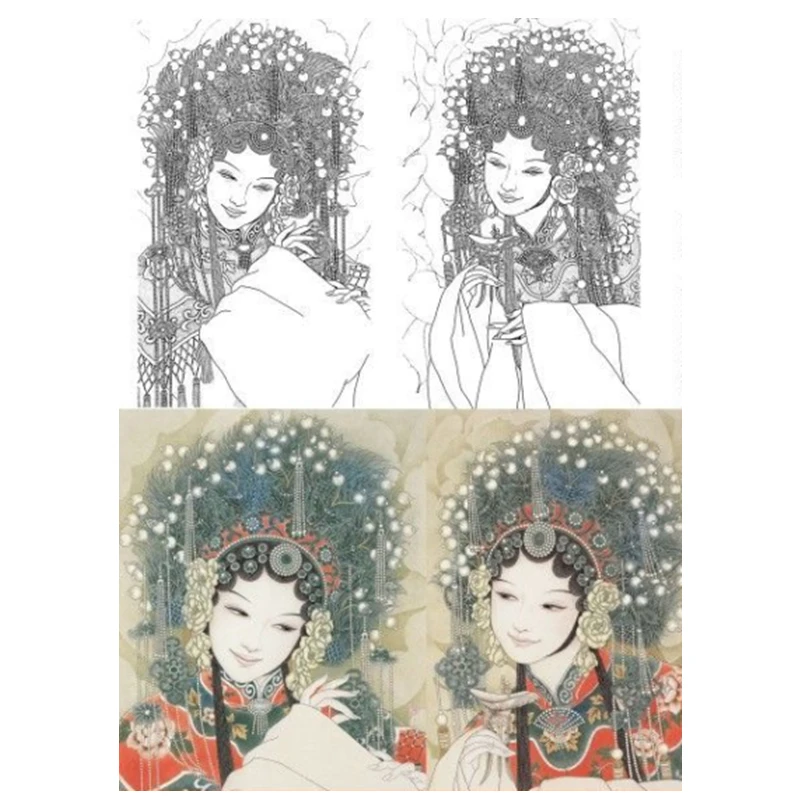 

Chinese Opera Face Line Painting Manuscript Meticulous Painting Line Draft Copy Practice Rice Paper Figure Drawing for Beginners