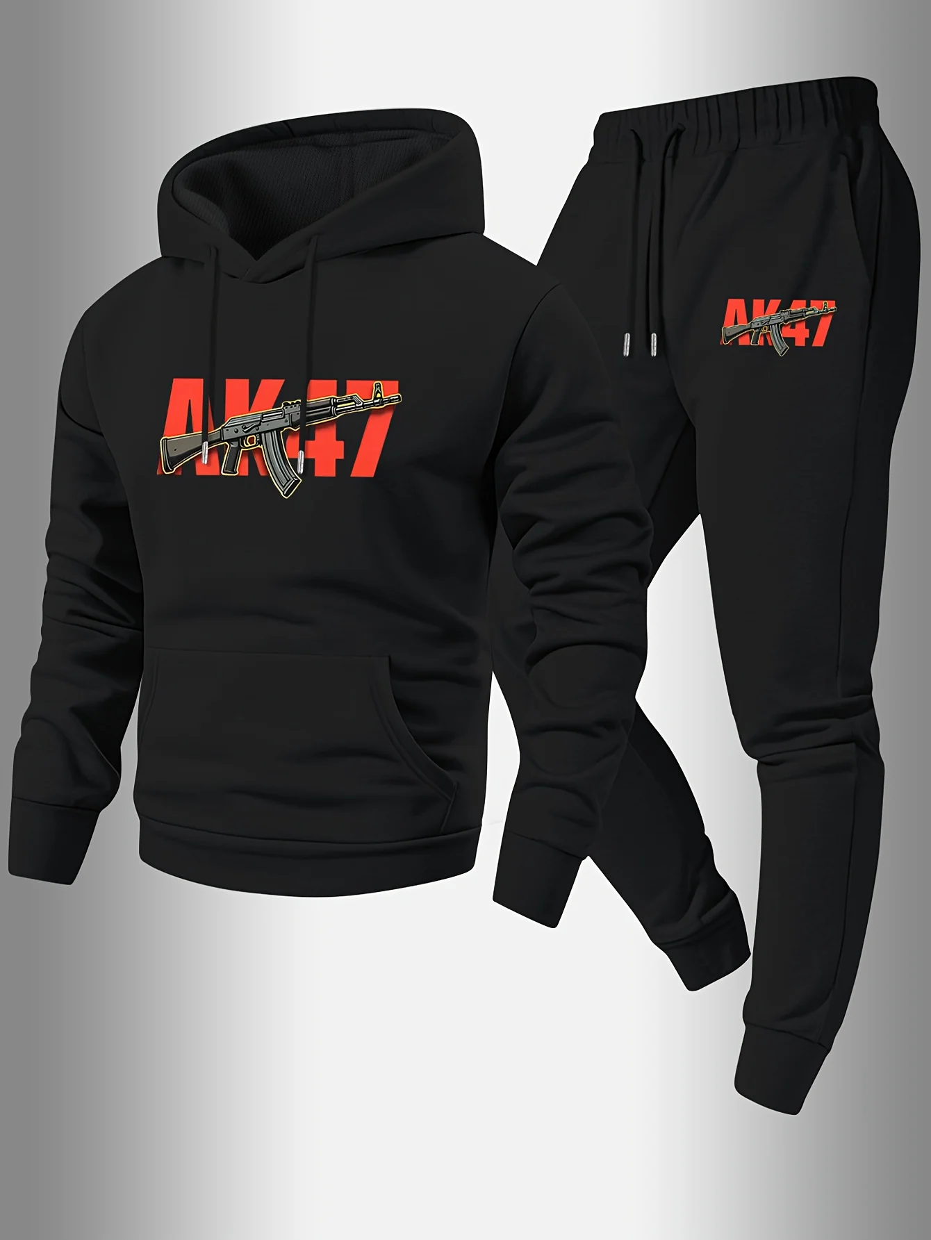 Men 2‑Piece Tracksuit Autumn Winter Streetwear Graphic Print Hoodie Jogger Pants Set Thin Comfort Sportswear Suit Male Multi