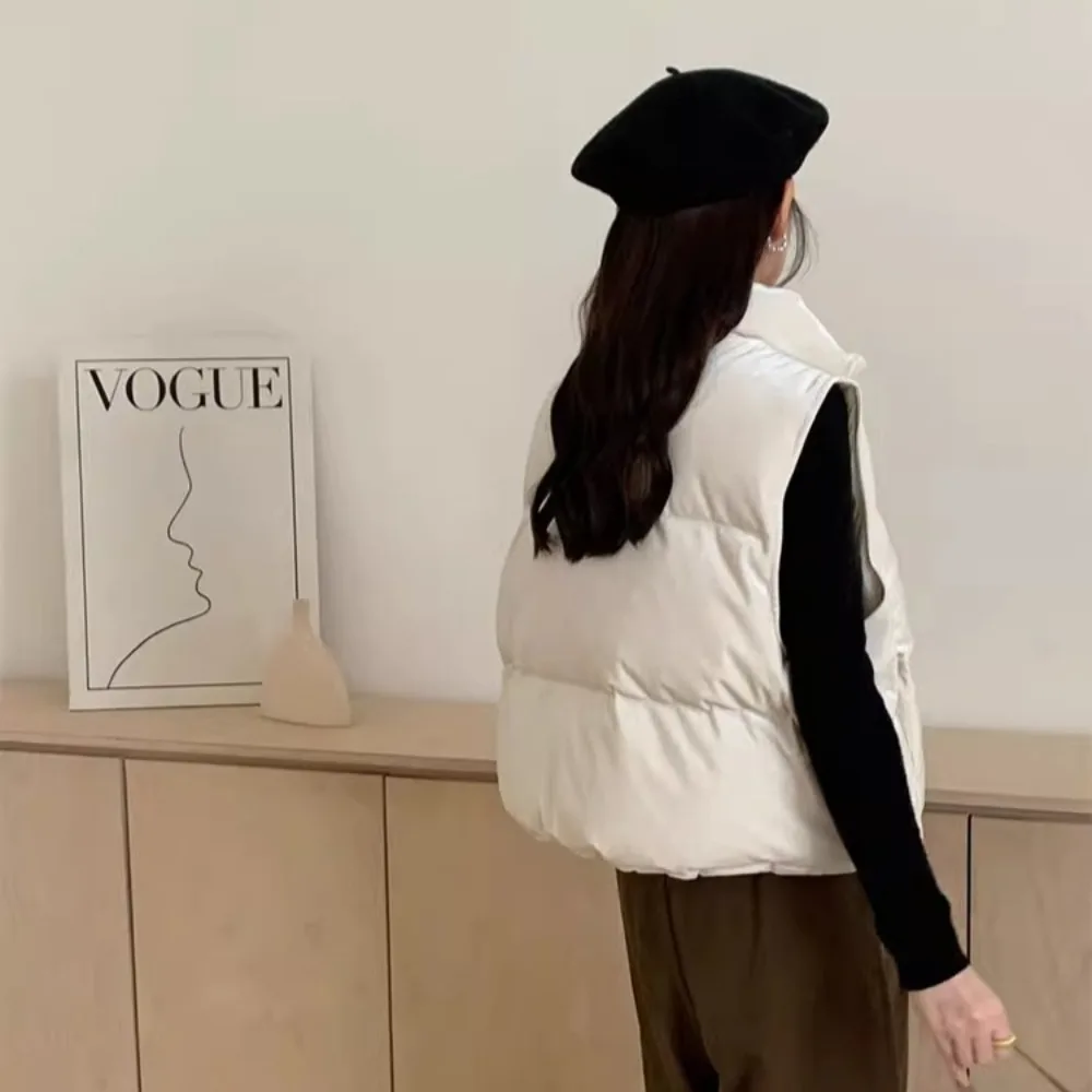 صدرية خفيفة معطف أبيض مبطن للأسفل موضة جديدة للسيدات بدون أكمام سترة قصيرة دافئة للأسفل ملابس خارجية ملابس خروج نسائية #3