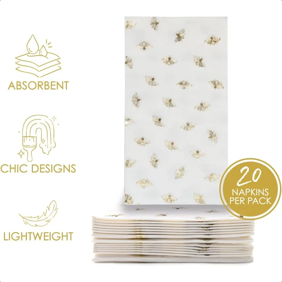 20Count 3Ply Dinner Size Paper Napkins Decorative Guest Paper Napkins for Party Picnic Dinner Baby Shower Bridal Shower Bee