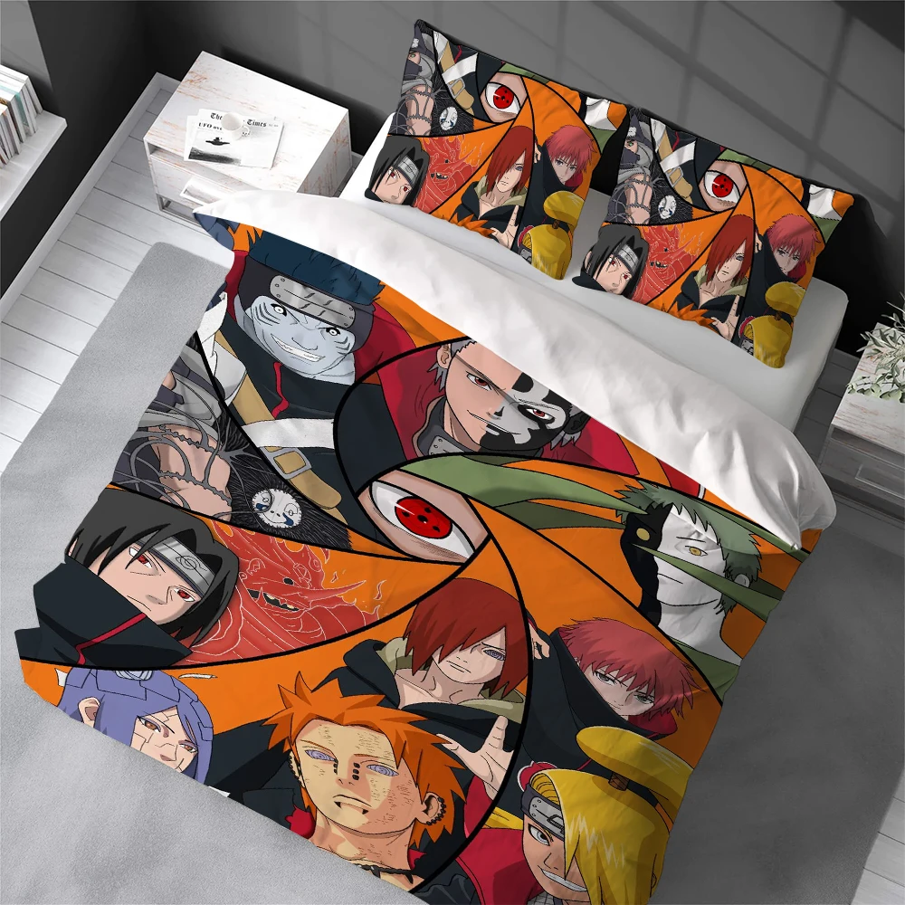 N-Naruto Akatsuki Duvet Cover Set Home Style Bedding Soft Laundry Cotton Bed 3 Piece Set Student Dormitory Gift