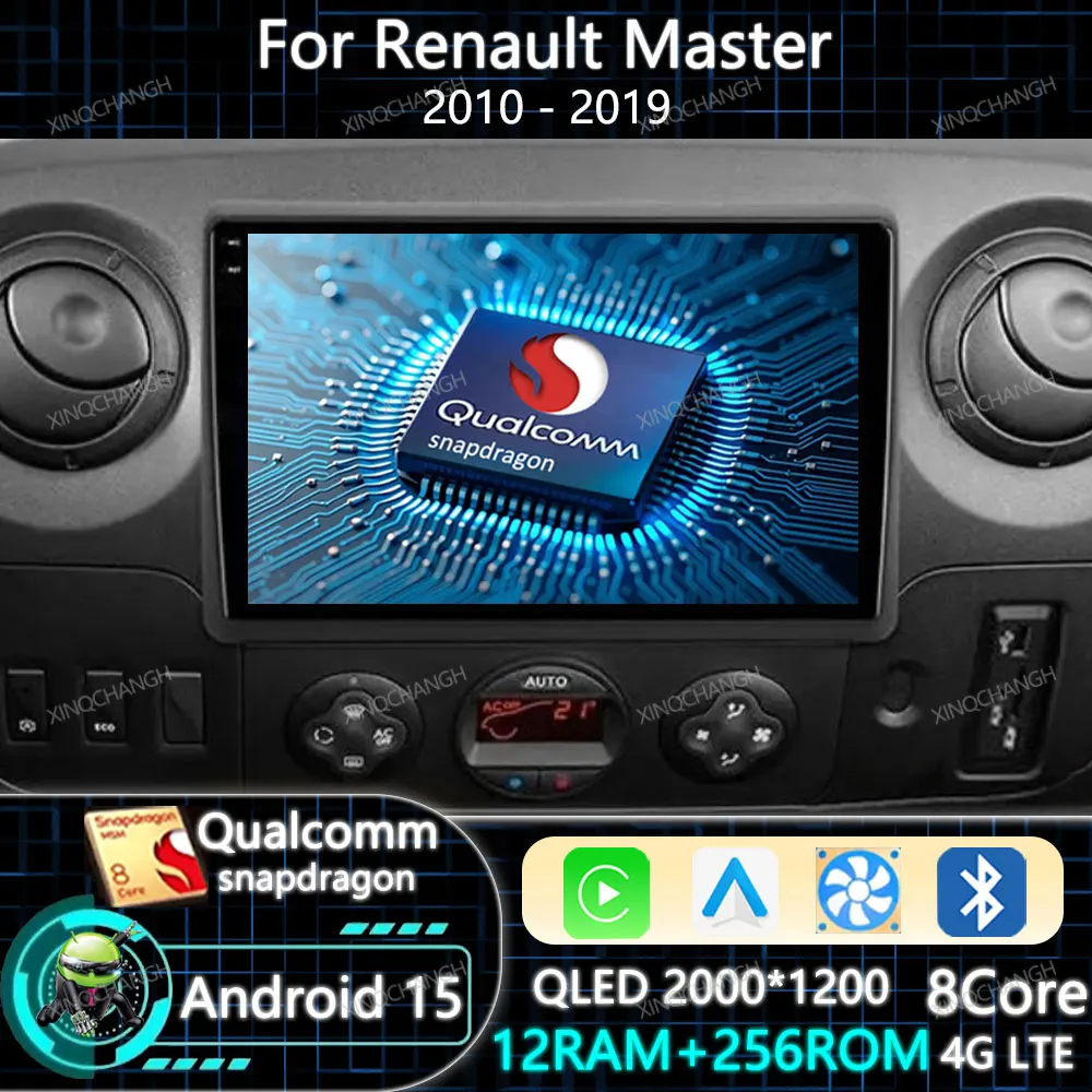 Rádio do carro de android 15 para renault master 2010 - 2019 para nissan nv400 2010 - 2020 para opel movano 2 2010 - 2019 unidade principal gps bt