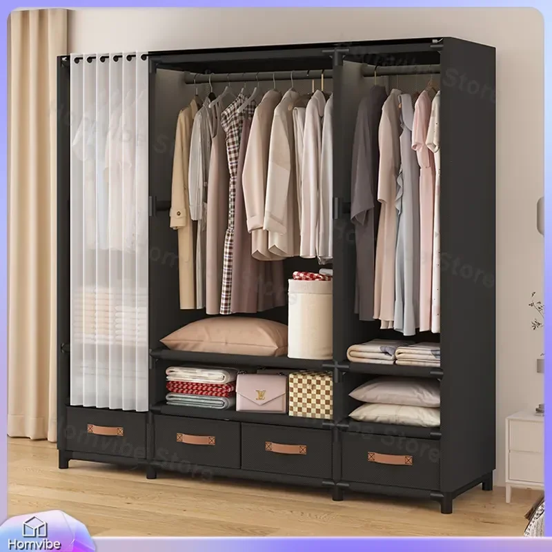 Japanese Style Cloth Wardrobe Simple Bedroom Storage Cabinet Easy Assembly Portable Closet Organizer for Rental House Home