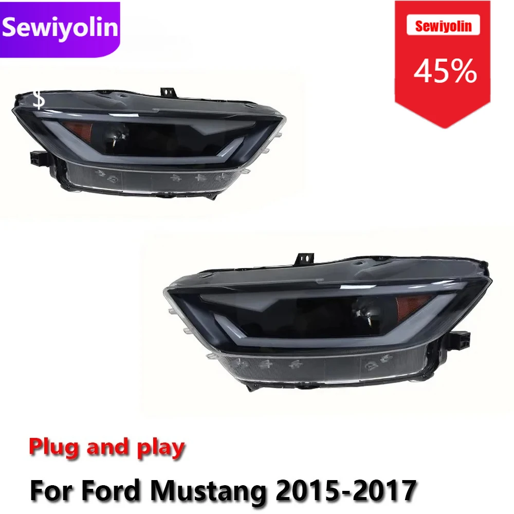 

Автомобильные светодиодные фары DRL в сборе для Ford Mustang 2015-2017, противотуманные фары DRL, стоп-сигнал поворота Plug and Play