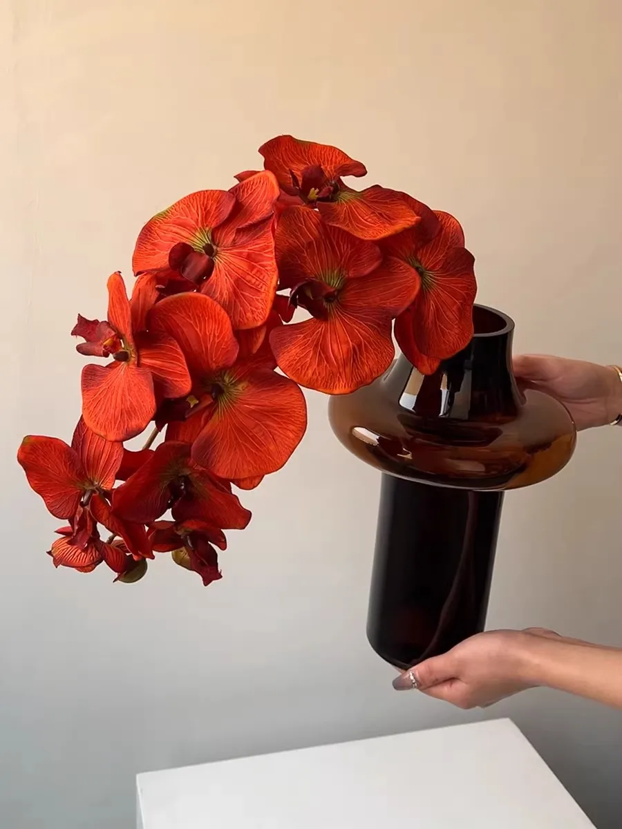 Light luxury Creativity Coffee Color Glass Vase Modern Artistic Sense Flower Vase Living Room Desktop Decoration Ornaments