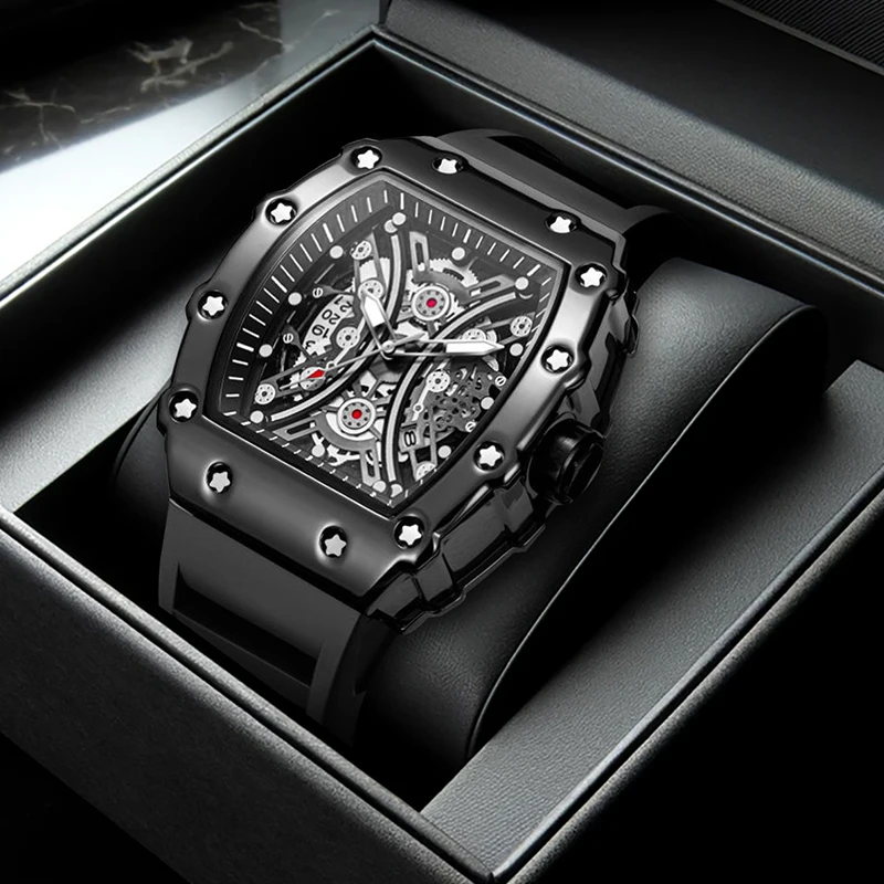 

Мужские повседневные модные часы со звездным и двойным дизайном лисы, черным корпусом, черным ремешком и практичным кварцевым механизмом.